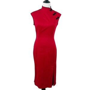 NWT Pinup Couture Red Asian-inspired Cheongsam Wiggle Dress Size M Frog Closures